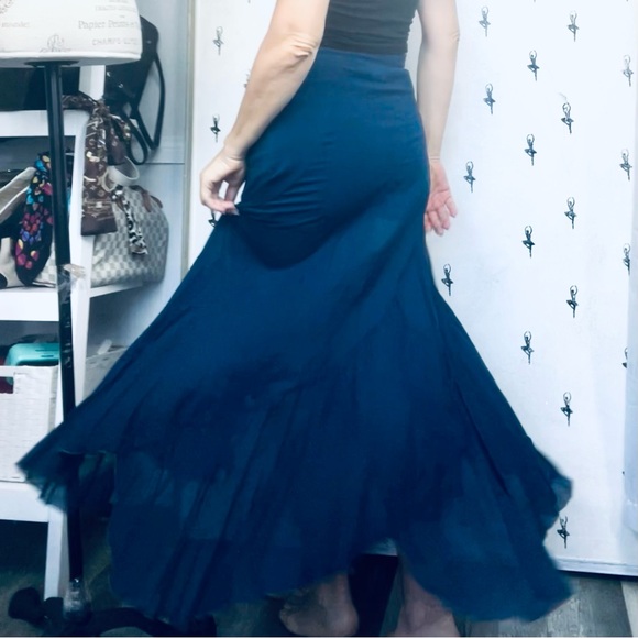 GF FERRE Maxi Skirt Paneled sheer cotton In navy blue indigo Color Size 28/42
